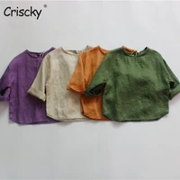 criscky linen 2022 cotton baby boy girl summer t shirts new toddler comfortable solid shirts tops tee children clothing kids
