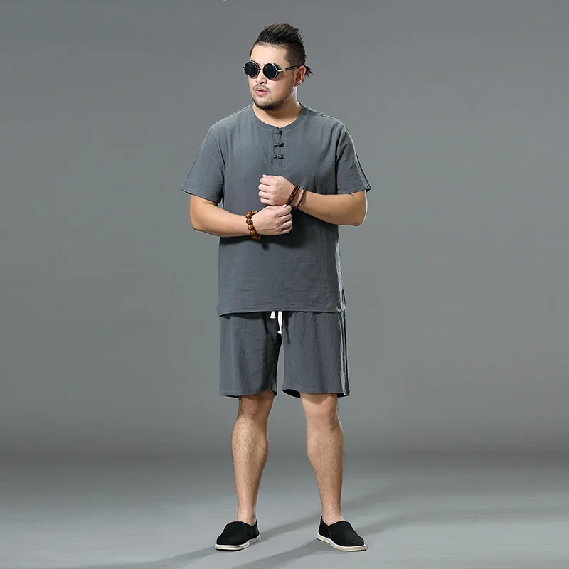Linen Suit Men's Summer Clothes Men's Short SleeveTT-shirt plus Size Loose-Fitting Chinese Style Men's Fashion Wear Cotton and L