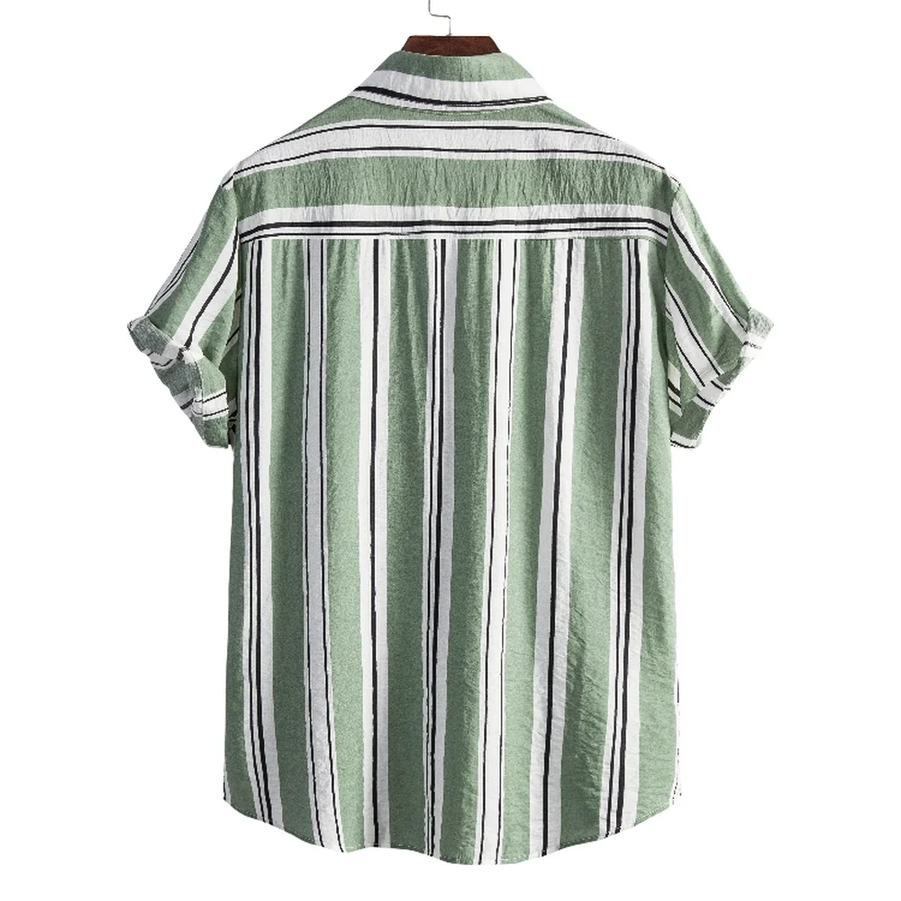 European Size 2022 Summer New Large Size Short Sleeve Lapel Shirt Men's Loose Striped Flower Shirts Harajuku Collared Shirt