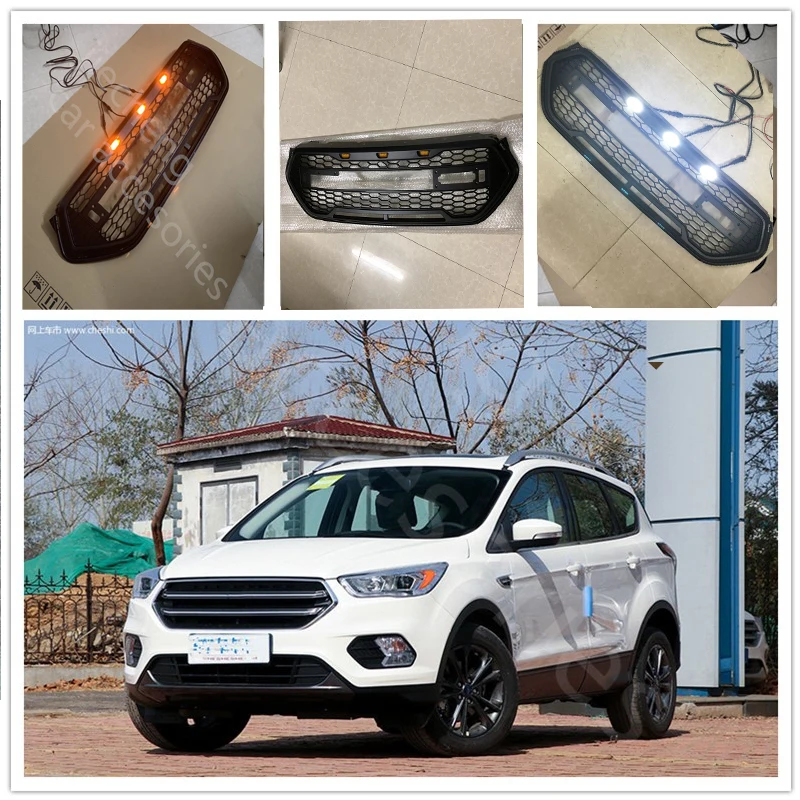 

MODIFIED FRONT RACING GRILLS MATTE BLACK ORANGE LED ABS GRILL MESH RAPTOR GRILLE MASK TRIMS COVER FIT FOR ESCAPE KUGA 2017 2018