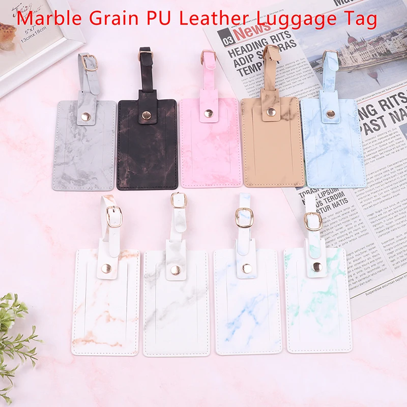 

Marble Grain PU Leather Luggage Tag Label Bag Lover Couples Handbag Portable Travel Suitcase Name ID Address Tags Holder