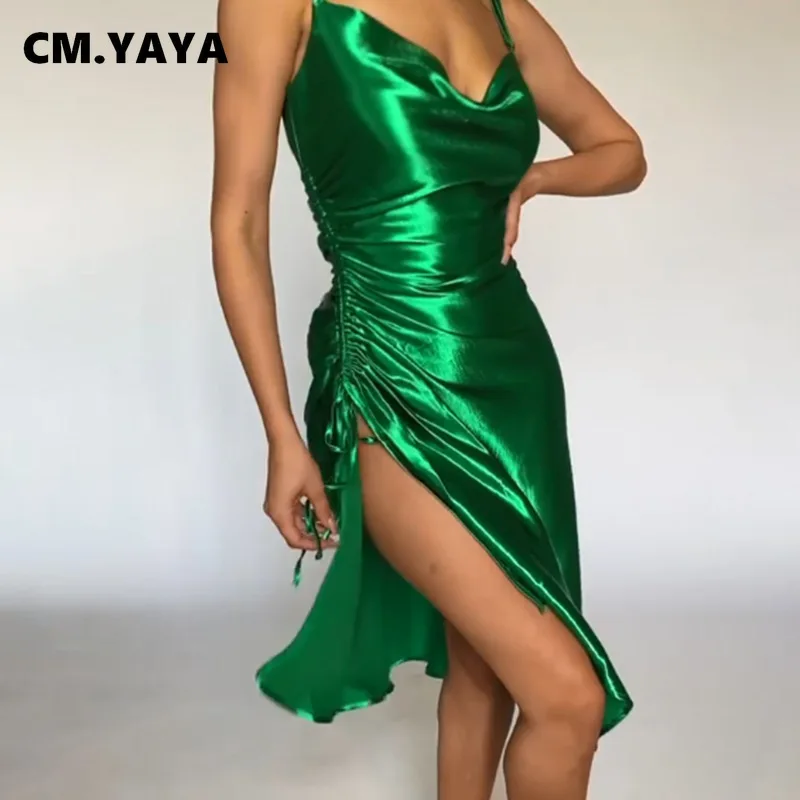 Женское вечернее платье CM.YAYA однотонное Шелковистое миди до колен для ночного