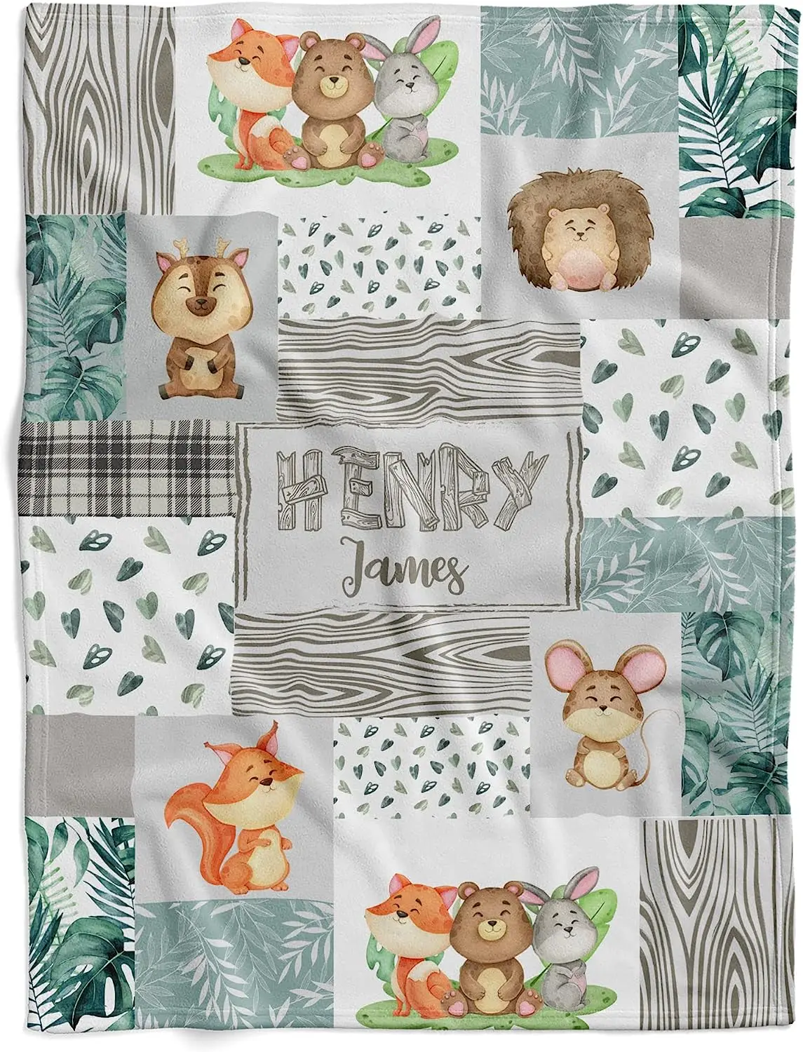 

Personalized Safari Jungle Baby Blanket Green,Safari Animal Baby Blanket,Baby Boy Safari Nursery,Plaid Theme Baby