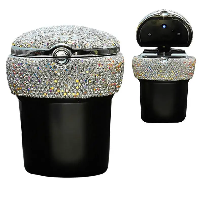 

Ashtray Car Cup Holder Portable Ashtray With Cover Rhinestones Removable Vehicle Ashtray Cylinder Automobile Ashtray With Led