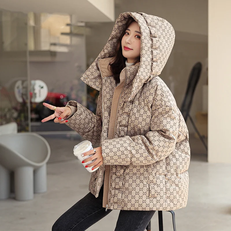 

White Duck Down 2022 Winter New Down Coat Women's Short Chessboard Loose Large Small Down Coat