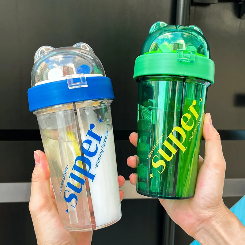 

Милая соломенная чашка с кроликом и двойным напитком, Красивая пластиковая чашка для воды для мужчин и женщин, Детская портативная сетчатая...