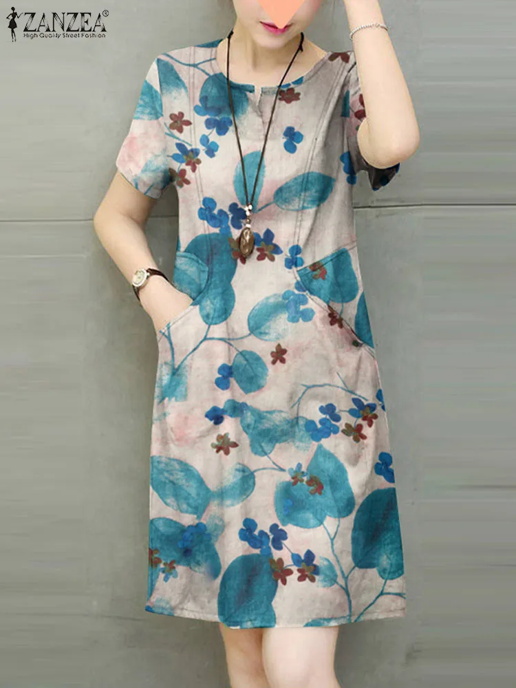 Платье ZANZEA женское Винтажное с цветочным принтом пляжный богемный сарафан