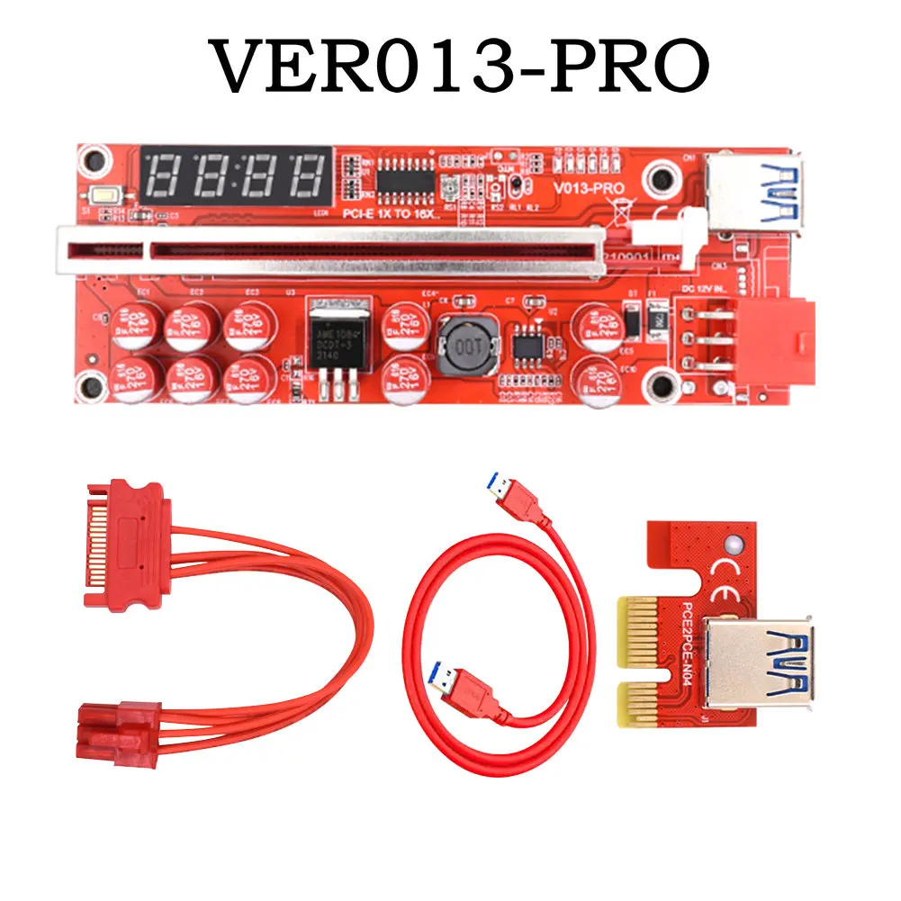 

PCIE Riser V013 Pro PCI-E Riser Card Adapter PCI Express x1 x16 USB 3.0 Cable 10 Capacitors For Video Card Miner Mining