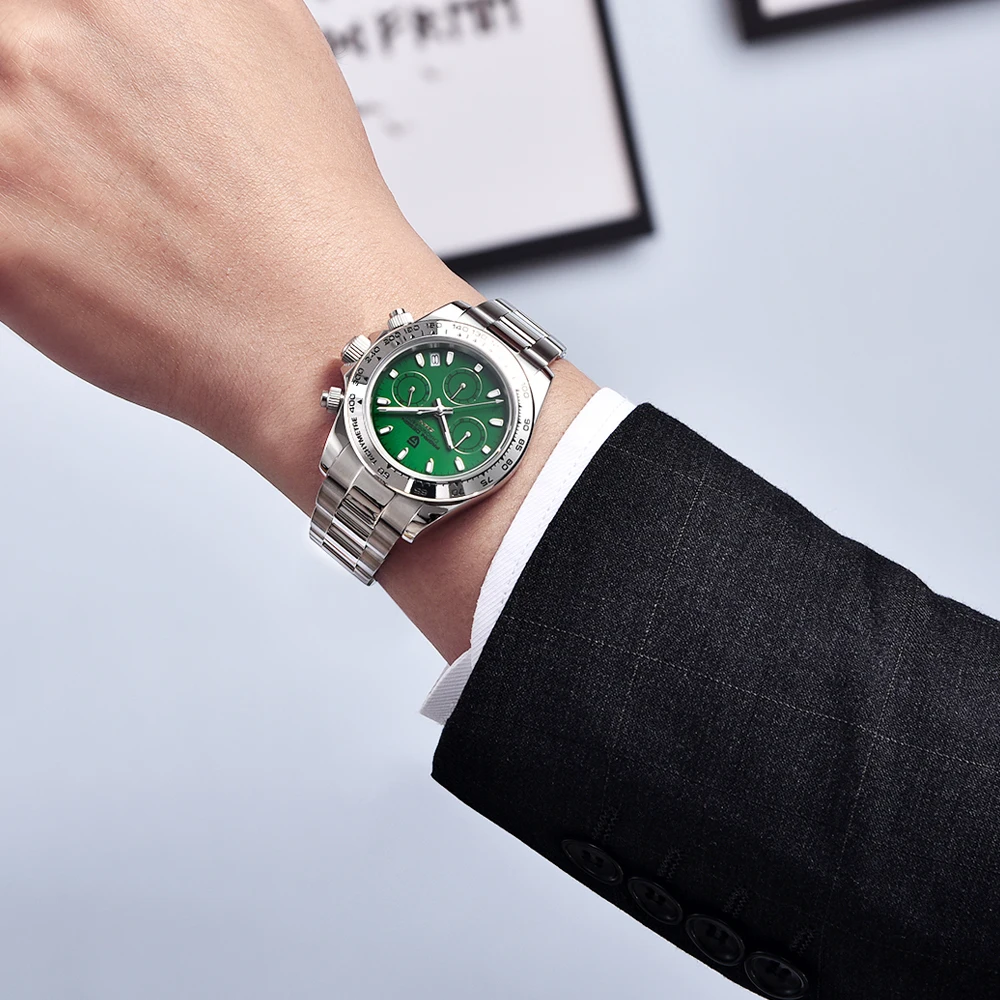 Ice Blue Dial Pagani Design Chronograph Watch for Men Elegant Womens Watches VK63 100m Waterproof Bezel Sapphire Glass Relojes