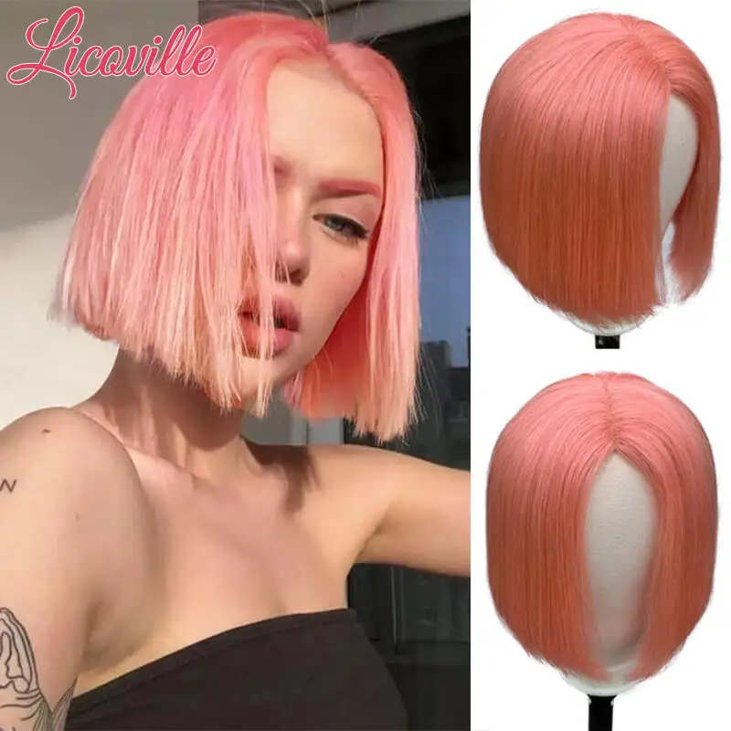 

Full Machine Made Pink Wig Short Human Hair Virgin Peruvian Pixie Lace Colored Bob U Part Headband Woman Natural Hairpiece Boba
