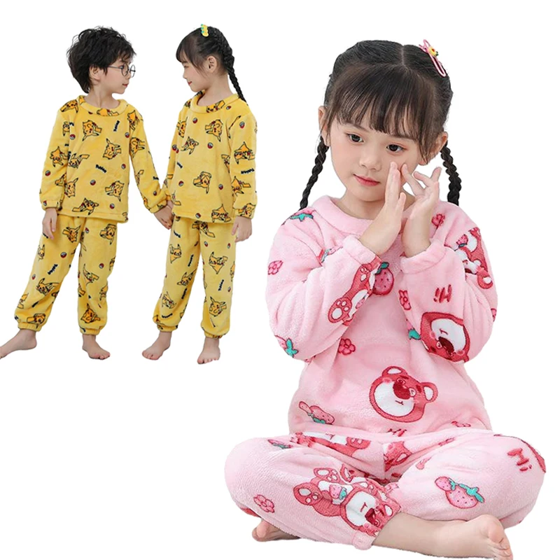 

Осенне-зимняя сохраняющая тепло мультяшная Пикачу фланелевая детская пижама костюм Kawaii Lotso Детская домашняя одежда новая трендовая Пижама подарки