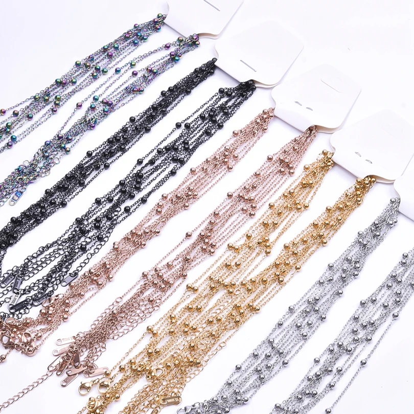

5pcs/Lot No Fade Stainless Steel Flat O-Shaped Bead Chain Necklaces For Women Men Accessories Fashion Jewelry On The Neck Choker