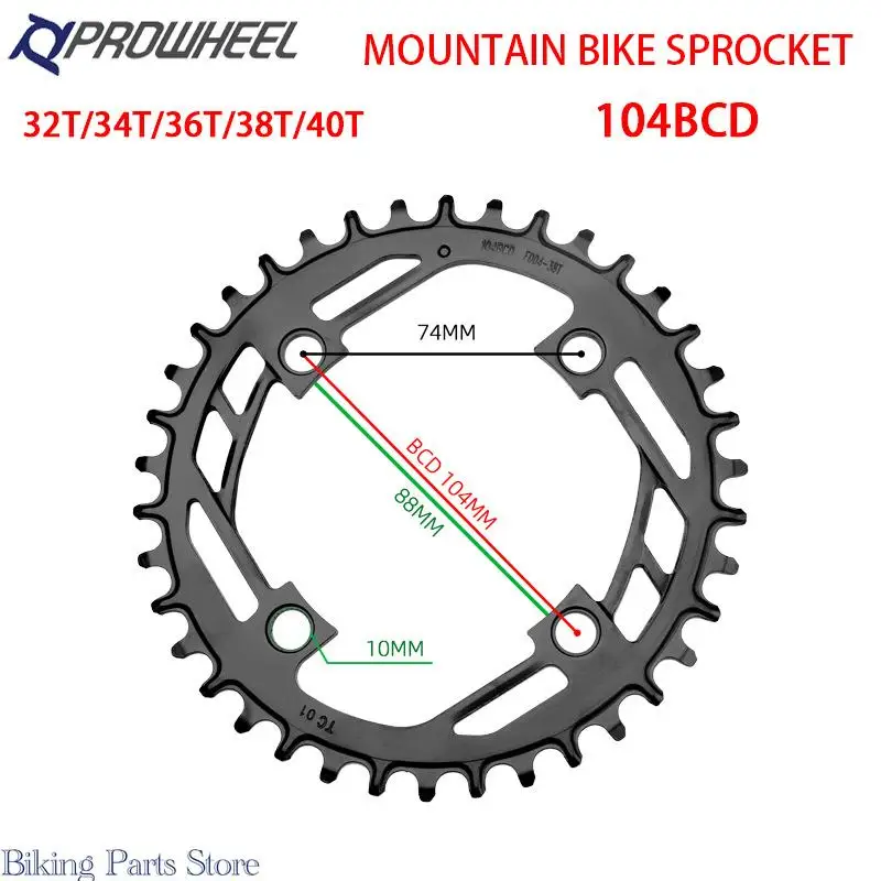 Prowheel Mountain Bike Chainring Round Narrow Wide 104BCD Crankset 32T 34T 36T 38T 40T Crowns Sprocket Steel MTB  Chainwheel