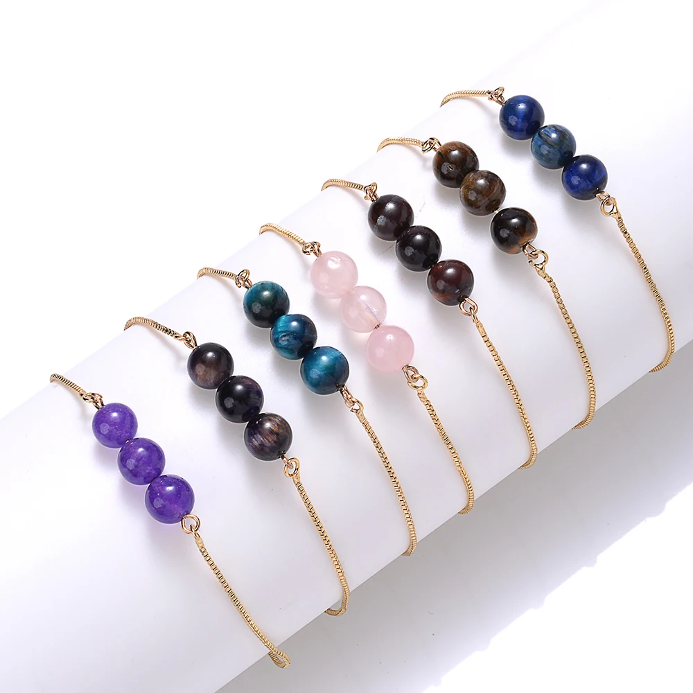 Браслет женский из натурального тигрового глаза с бусинами аметиста