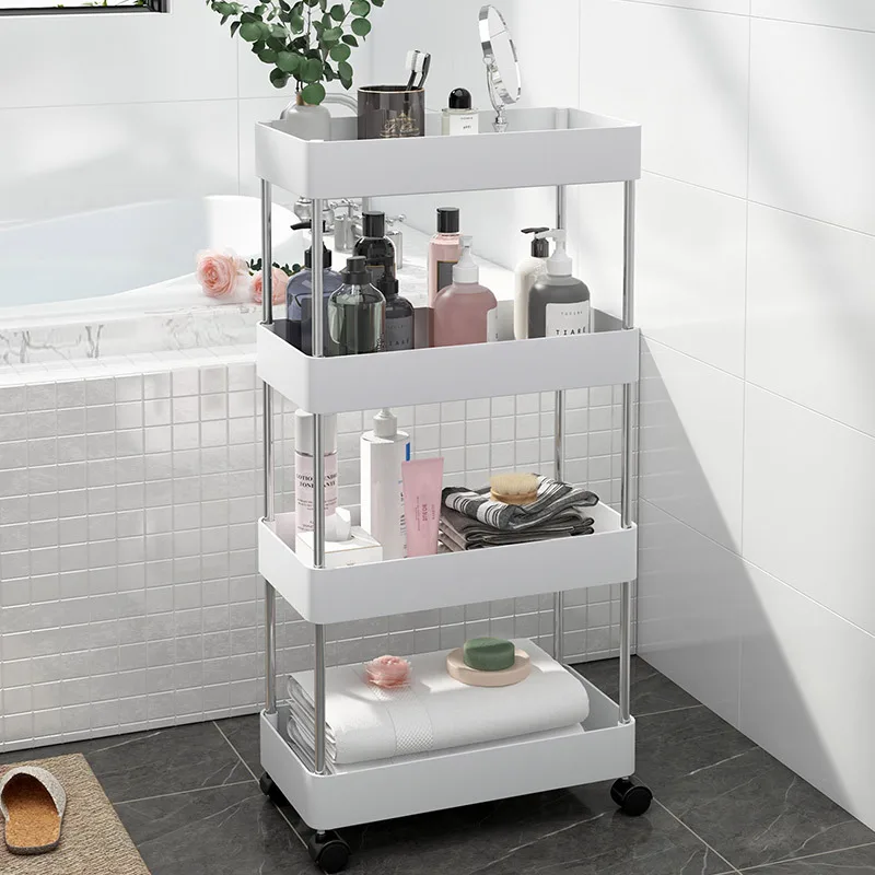 

2/3/4 Layers Storage Rack Kitchen Trolley Movable Shelf Home Furniture STORAG BOX Bathroom Organizer with Wheels Narrow Cabinet