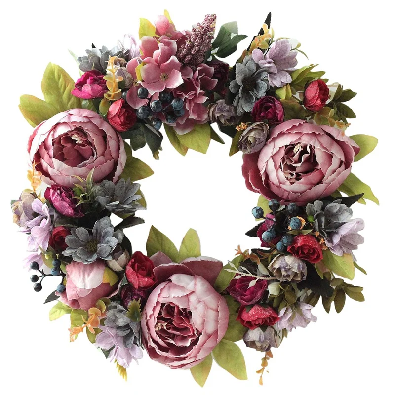 

Artificial Peony Flower Wreath Spring Summer Fall Winter Wreath For Front Door Wall Window Wedding Home Decor