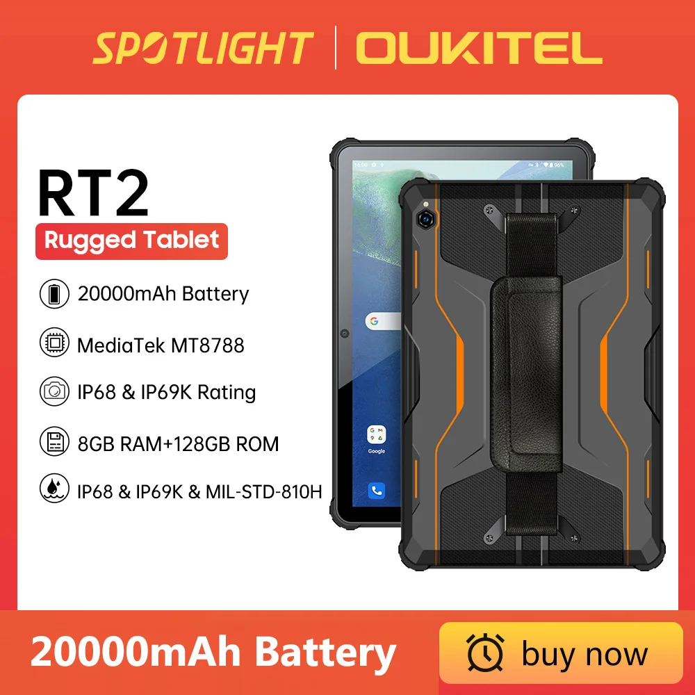 Oukitel RT2 планшеты прочный планшет 10,1-дюймовый смартфон 20000mAh мобильные телефоны 8GB+128GB IP68 Android 12 планшет 16MP камера 33W зарядка
