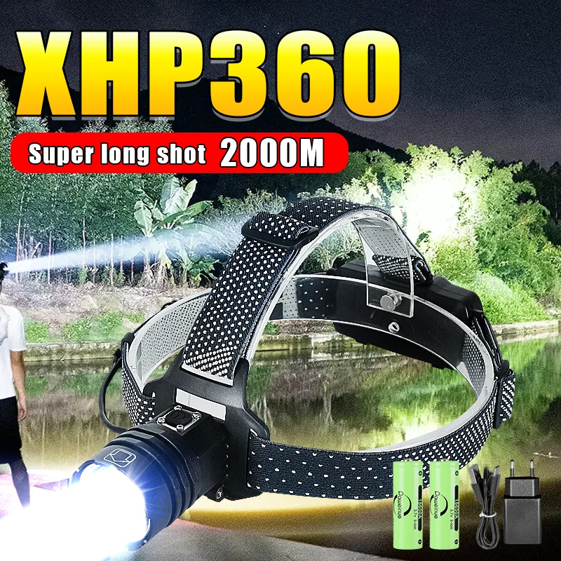 

Super Powerful XHP360 LED Headlamp High Power USB Rechargeable Headlight 18650 Outdoor Zoom Head Light Camping Fishing Head Lamp
