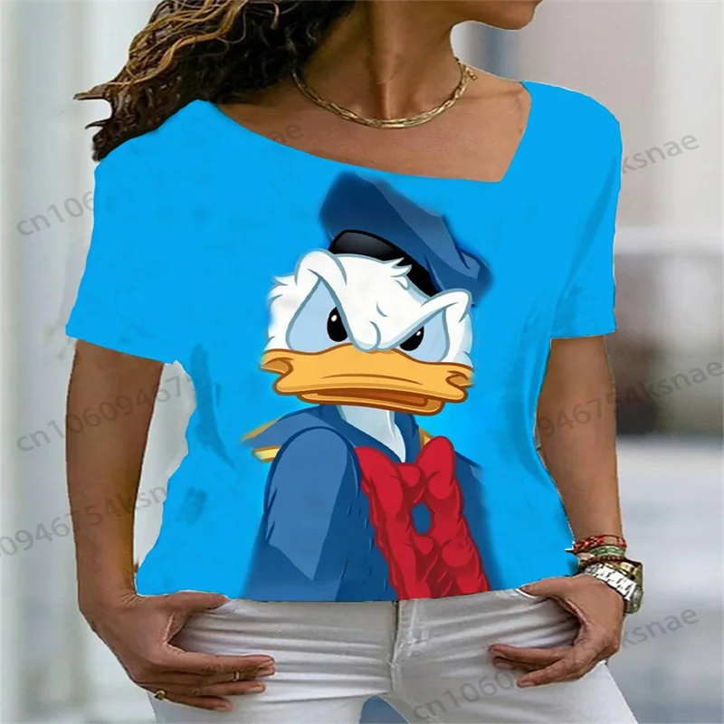 Clothing Female Women's T- Shirts & Blouses Woman Free Shipping Mickey 2023s Clothes Y2k Shirt Streetwear 90s V Neck Fashion Yk2