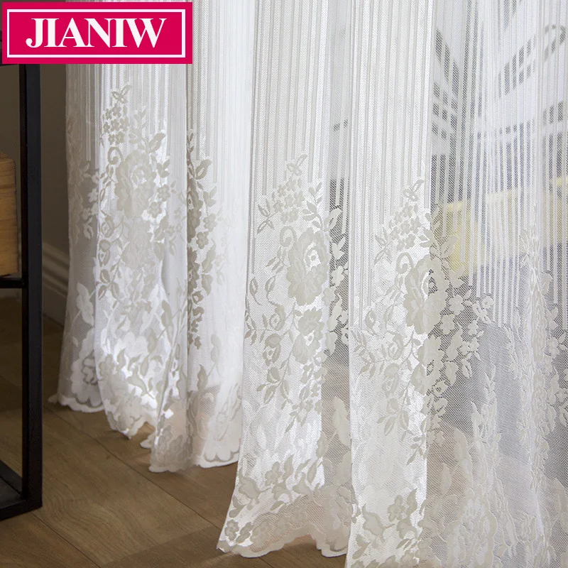 

JIANIW Blinds Style White Sheer Curtains For Living Room Bedroom Striped Vertical Tulle With Jacquard Hem Drape Rideaux Chambre
