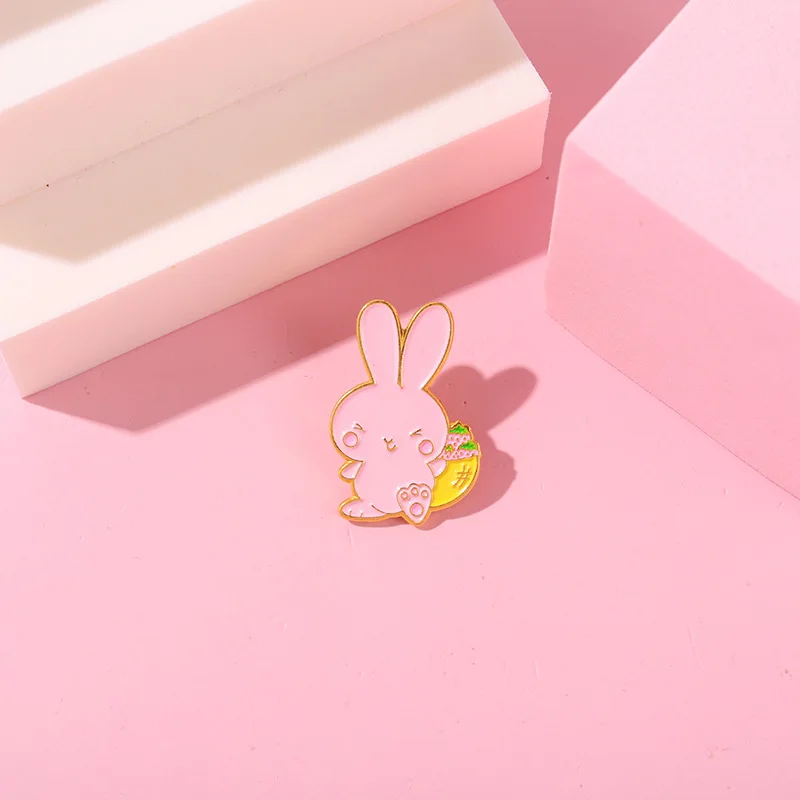 2PCS Fashion cute hot selling pink rabbit alloy brooch exquisite design star cat moon frog shape paint badge enamel pin