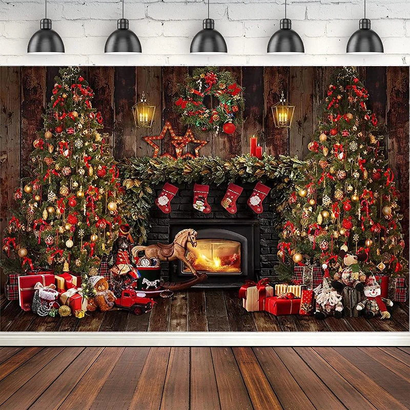 

Рождественская фотография фон деревенский деревянный Рождественский камин фото Праздник Рождественская елка подарочные украшения фон для фотостудии