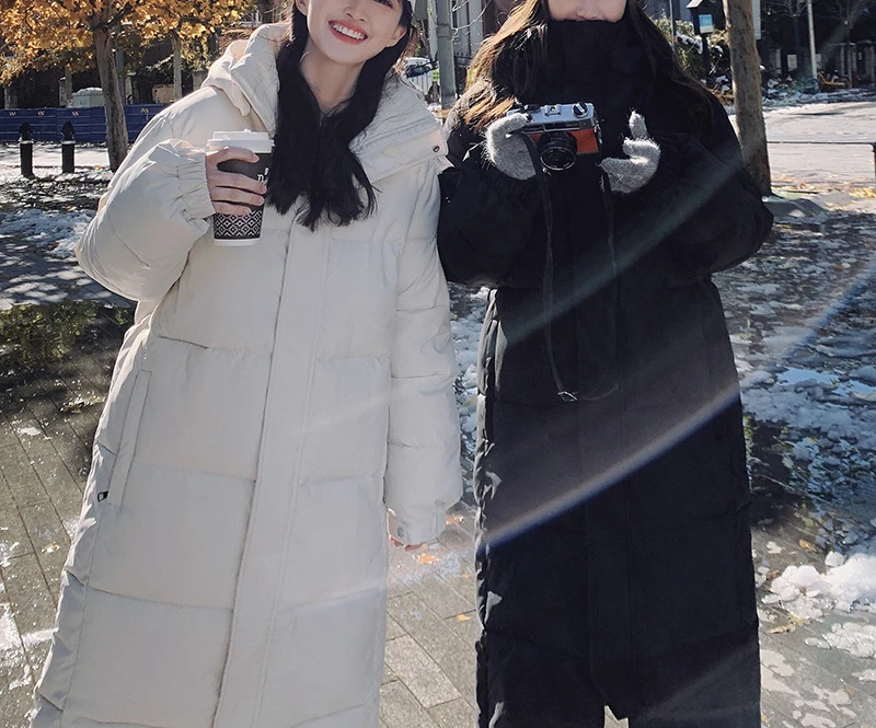 Loose Down Cotton Jacket for Women 2022 Autumn Winter New Hooded Thickened Parkas Fashion Korean Black Long Sleeve Lady Overcoat