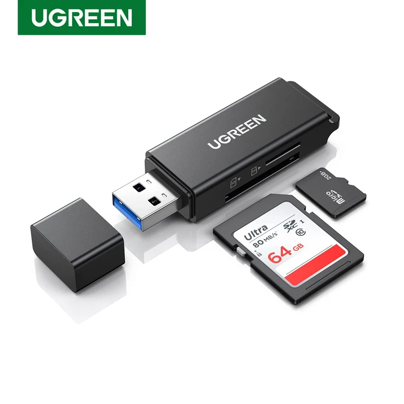 Фото UGREEN CM104 SD TF Card Reader Портативный USB 3.0 двухслотовый адаптер флэш-памяти Концентратор 5 Гбит/с для портативного компьютера №1