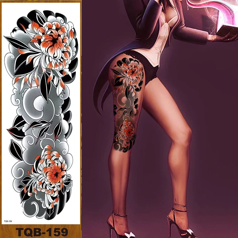 

Full Flower Arm Temporary Tattoo Sticker Man Woman Girls Body Leg Fake Tatoo Lotus Peony Rose Magnolia Bush Flowers Hotwife DIY