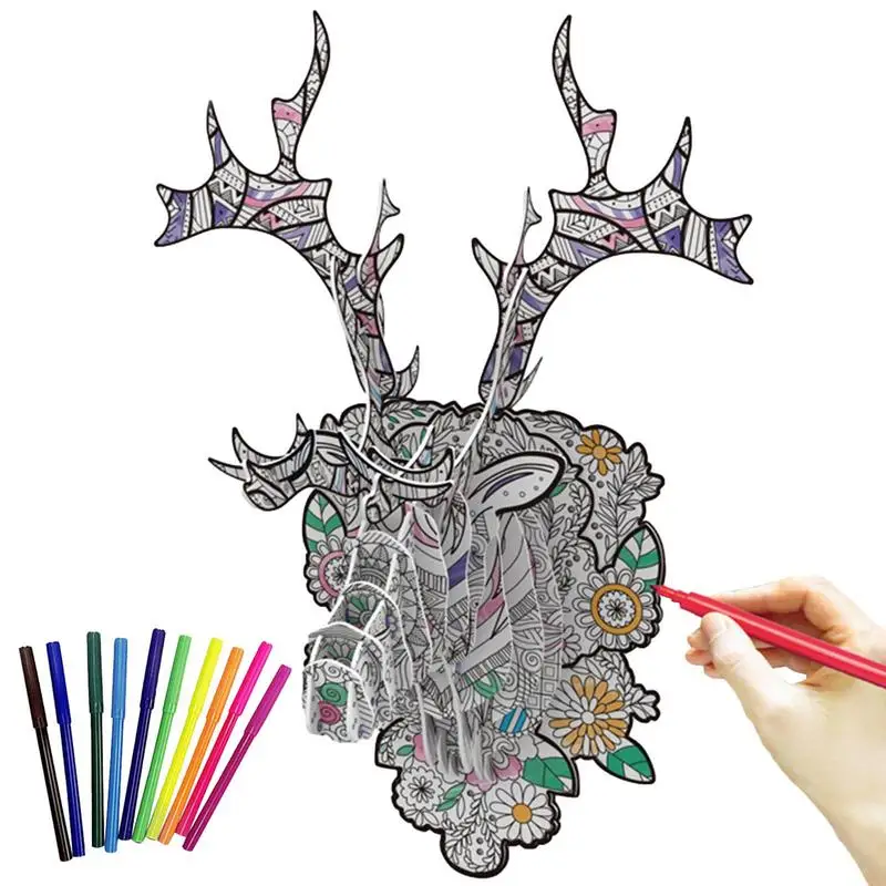 

DIY 3D Coloring Puzzle Set 3D Painting Puzzle Set 3D Painting Puzzle Kit With 10 Coloring Pens Early Educational Creativity