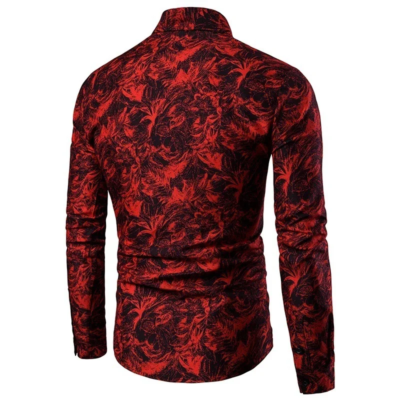 spring autumn men's casual floral long-sleeved lapel single-breasted shirt young men's British style cardigan bottoming shirt