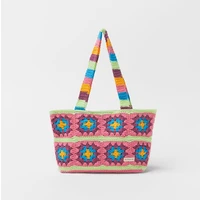 casual crochet women shoulder bags designer granny square tote bag bohemion knitted crossbody bag woven small shopper purse 2022