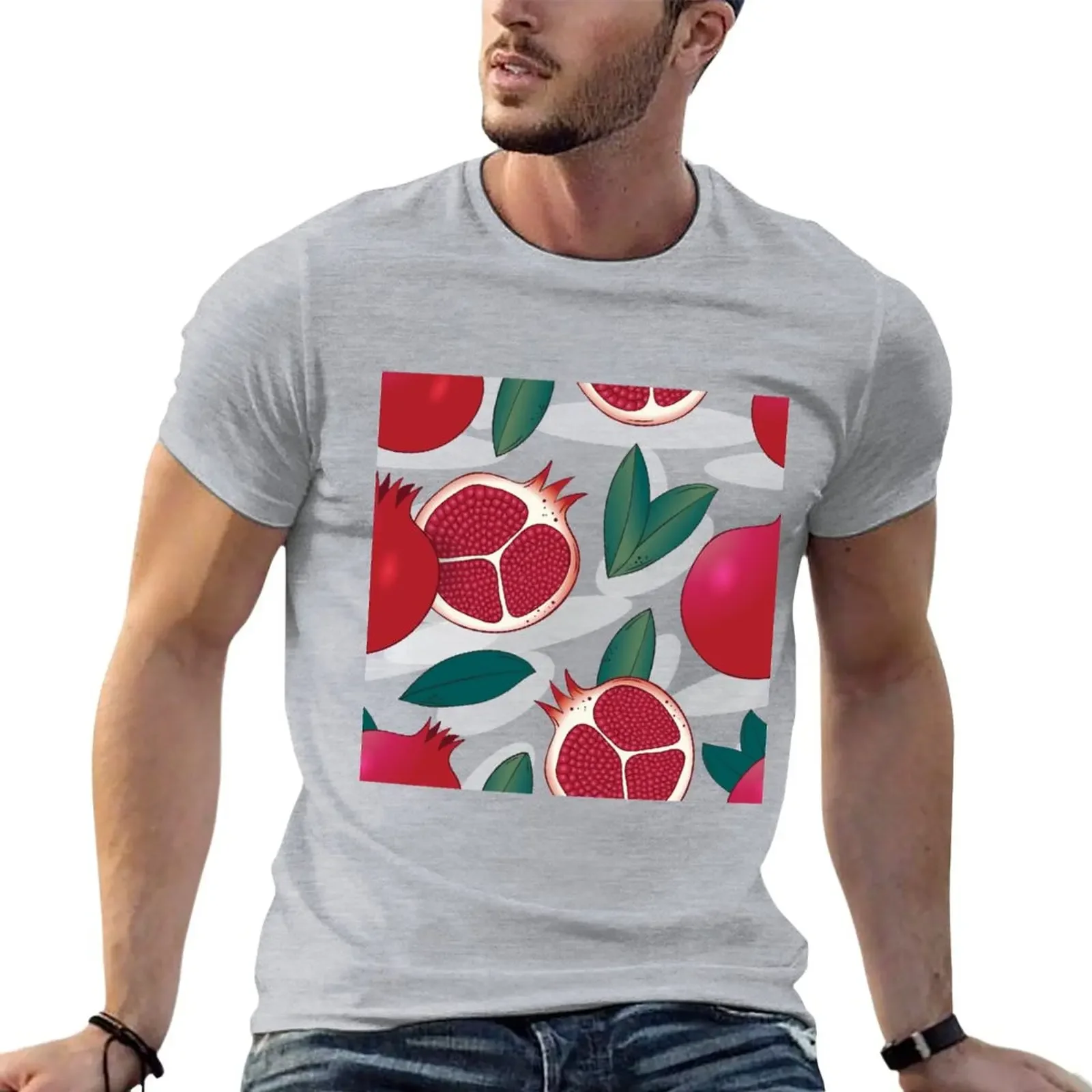 Гранат с темно-синими листьями бесшовная футболка рисунком аниме одежда для