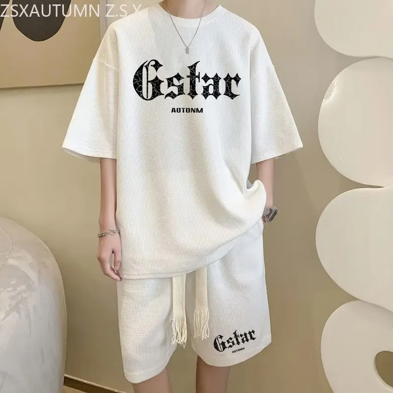 

2023 Summer Tracksuit Men Korean Fashion Men Short Sets Hip Hop Casual Short Suit Gstar T Shirts Men Clothing 2 Piece Set Men