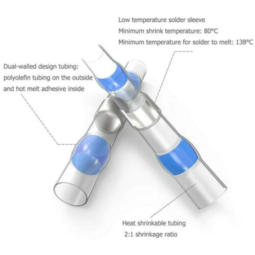 

100pcs/box Welding Sealed Sleeve Heat Shrinkable Butt Wire Connector Terminal With Box Waterproof Wire Cable Splice Kit
