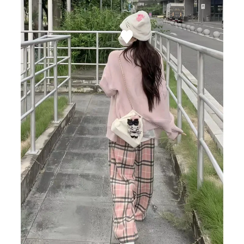 Оригинальный вязаный свитер женский свободный однотонный Комплект из трех