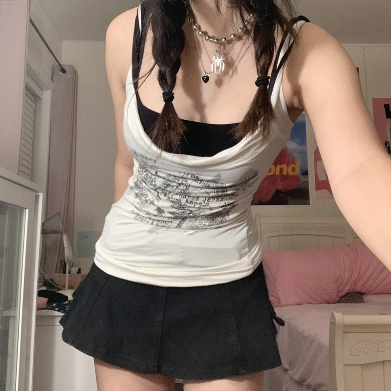 

Y2K майка с принтом Top Harajuku Grunge Vintage Mini жилет Летний без рукавов Slim Fit кроп-топ в стиле ретро