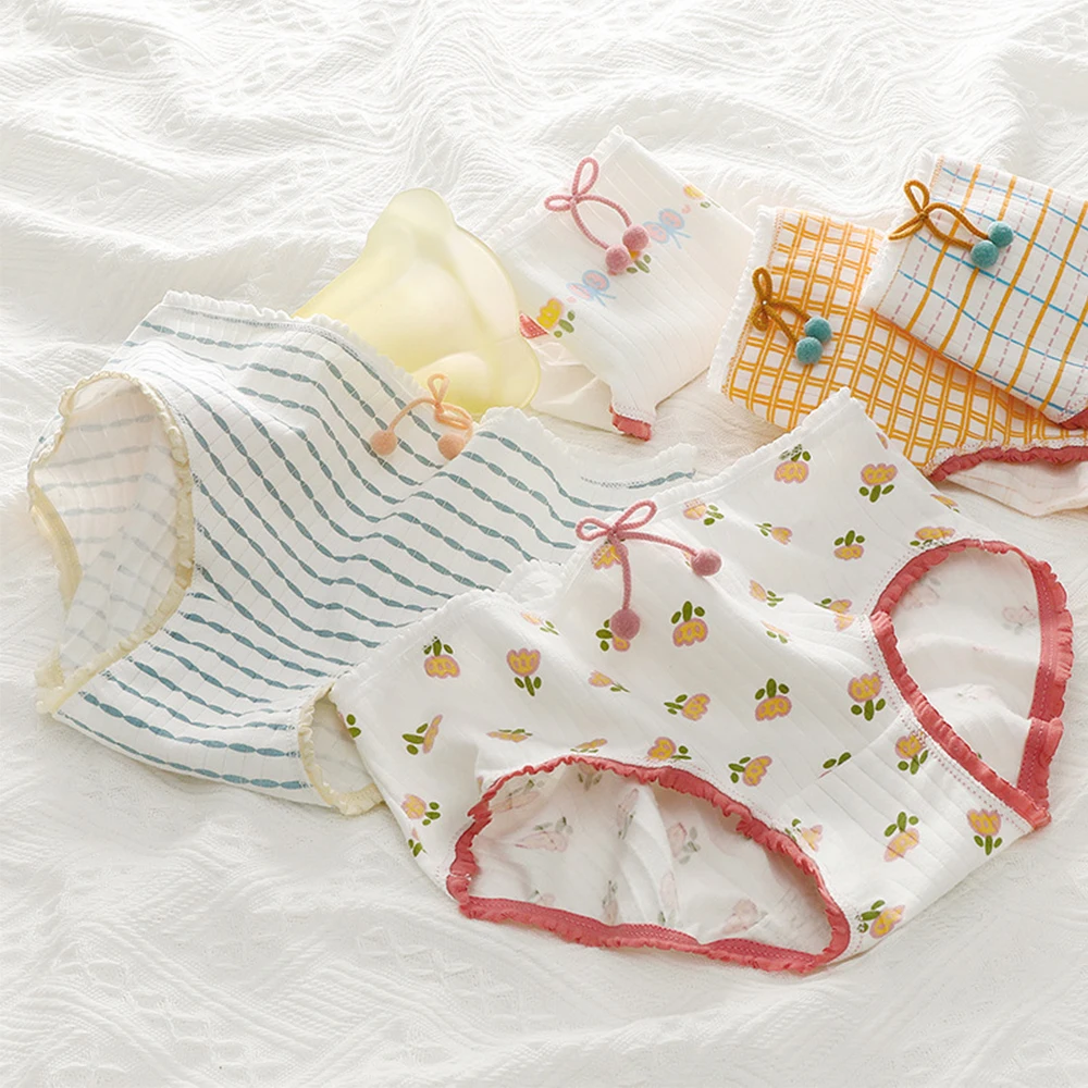 

Симпатичные хлопковые брифы для девушек, нижнее белье для молодых девушек с бантом, женские трусы со средней талией, Panti