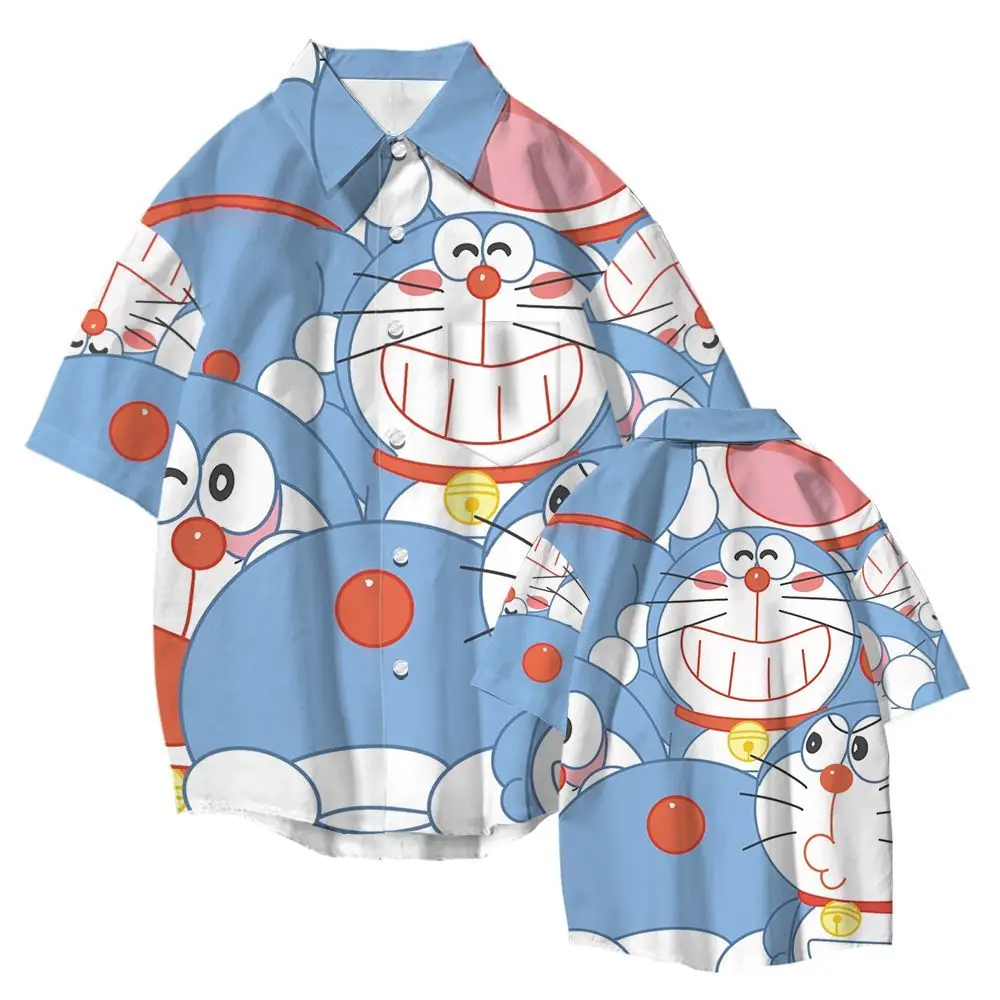 

Doraemon High Face Value Cartoon Printing Short Sleeve Shirt Couple Style Design Sense niche Loose and Versatile Trend Top