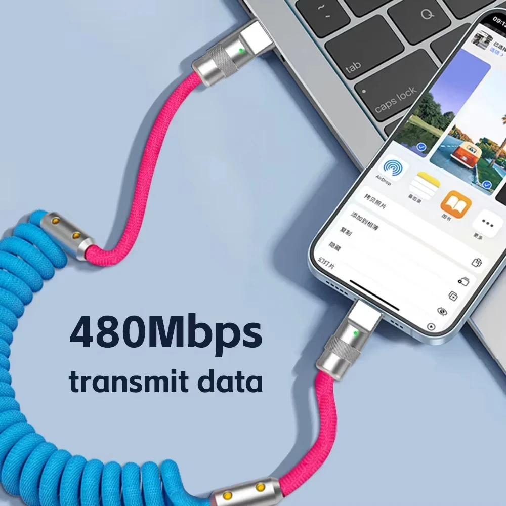 Фото Зарядный кабель PD Max 60 Вт USB Type C to Type C для автомобильного телефона 15 Pro Max, 6 А, телескопический кабель для быстрой зарядки для Samsung Xiaom №5
