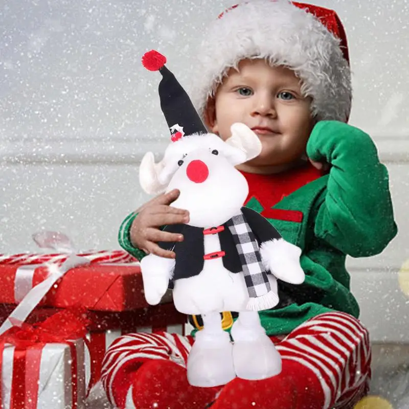 

Christmas Standing Santa Claus Reindeer Doll Black and White Checkered Christmas Elk Plush Telescopic Christmas Doll Ornaments