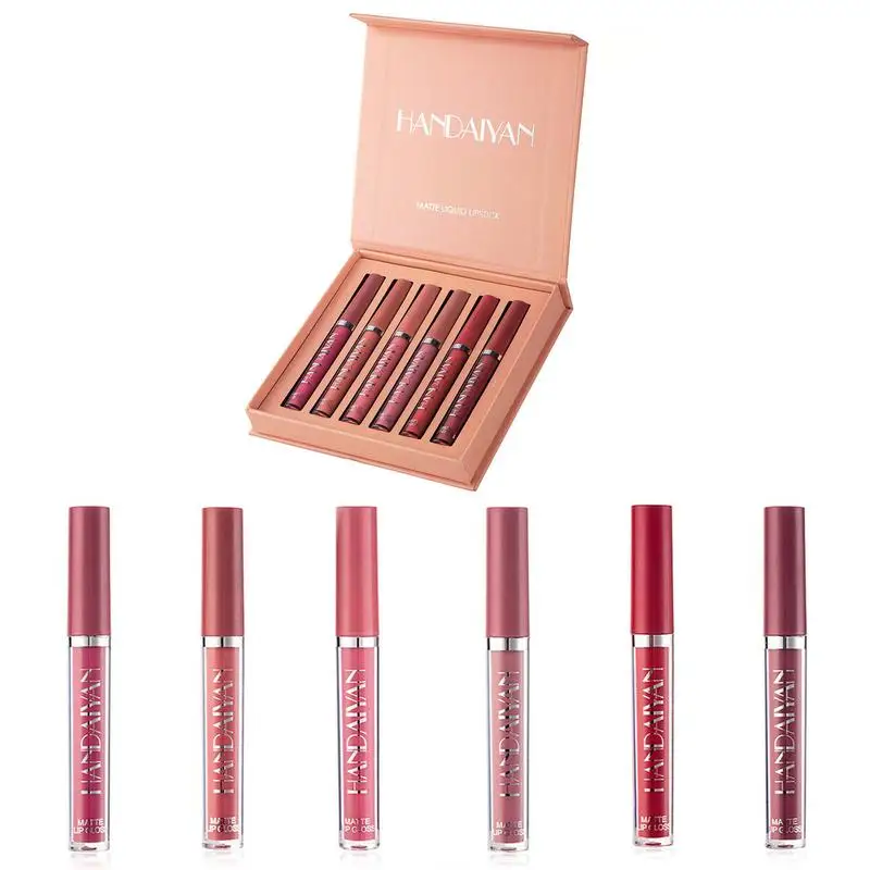 

Набор блеска для губ, блеск для губ, косметика для красоты, 6 шт., стойкий, долговечный, антипригарный, не выцветает, водонепроницаемый бархатный блеск для губ, набор для макияжа губ