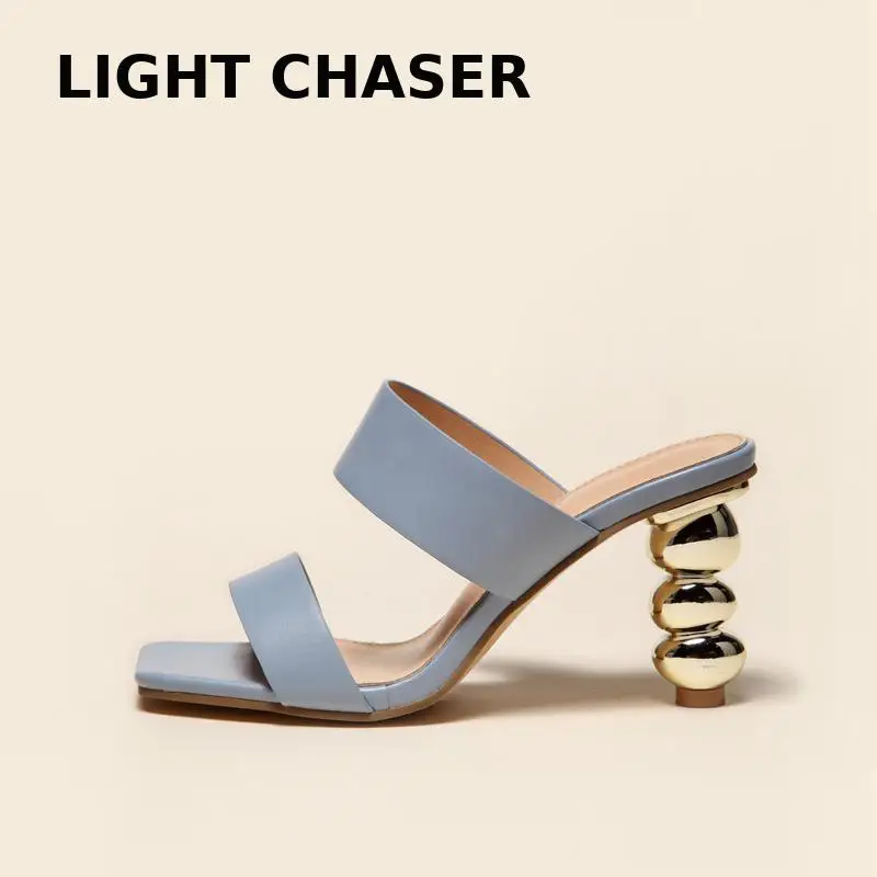 2022 Women Sandals Pumps Summer Fashion Open Toe High Heels Shoes Females Narrow Band Thick Party Ladies House Slippers 35-42