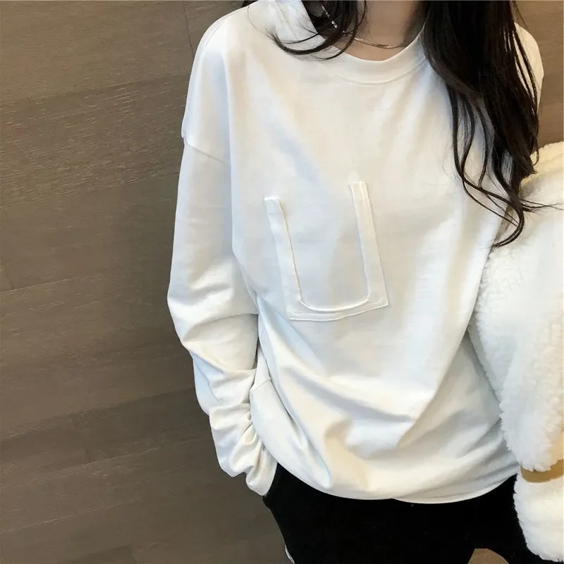 

Женские футболки в стиле Харадзюку, базовая хлопковая белая футболка с круглым вырезом, простой Повседневный Топ с аппликацией BF, Женская Корейская хипстерская уличная одежда