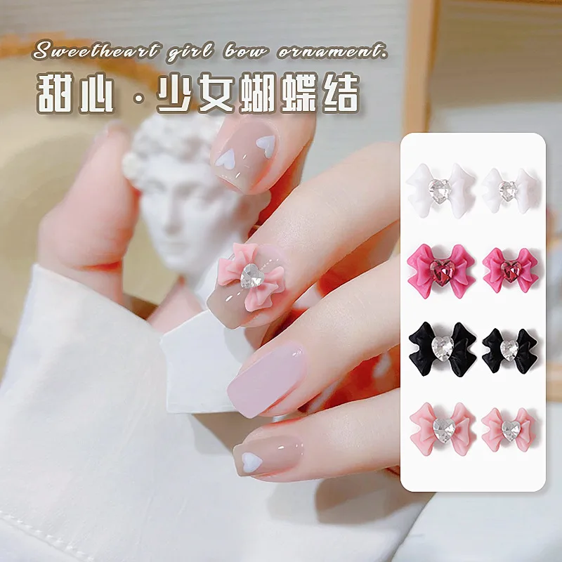 

1pcs Sweet Nails Bow Decorations Kawaii Charms Resin Nail Art Rhinestones Super Flash Love Diamond Nail Art Jewelry Accessories