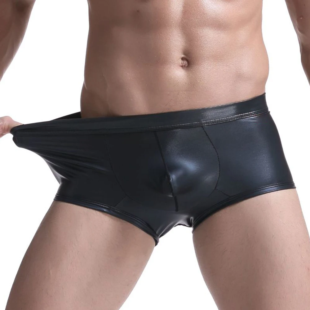 Sexy Men Boxers Backless Faux Leather Boxer Briefs Jock Strap Underpants Man U Convex Pouch Leather Boxers Shorts Stage Clubwear