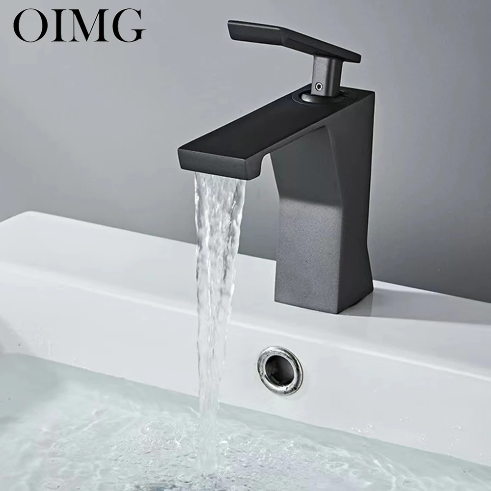 

OIMG Luxury Bathroom Faucet Basin Sink Mixer Taps Gun Grey Single Lever Kitchen Faucet Cold Hot Water Basin Mixer Crane