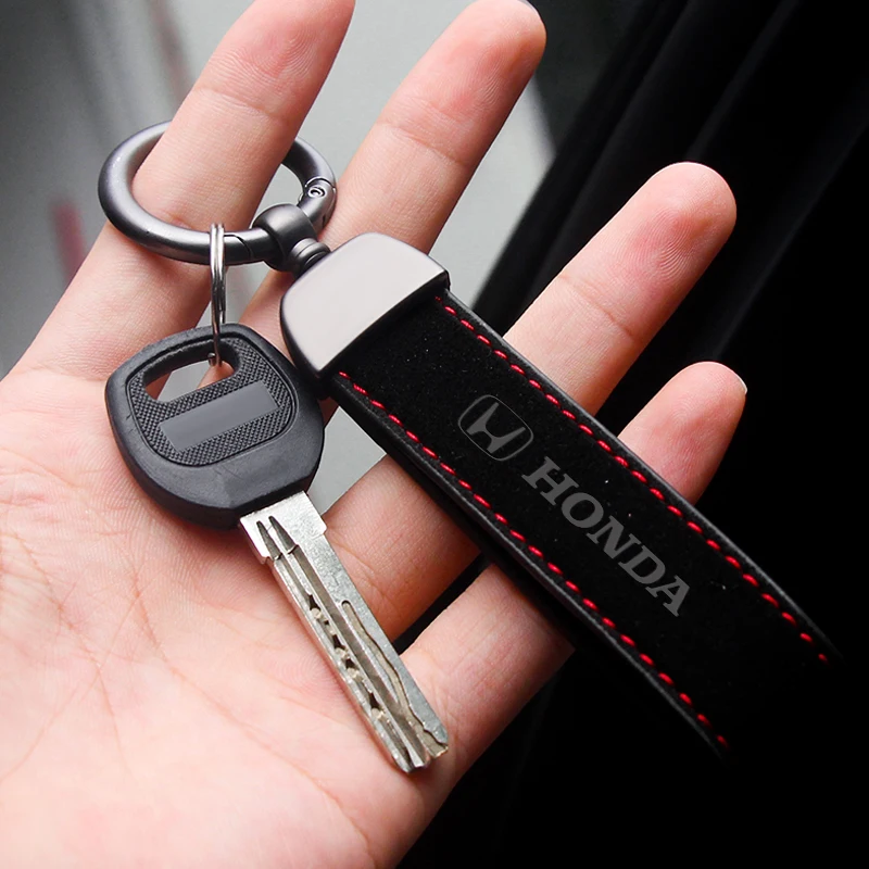 

Car Emblem Keychain Suede Leather Keyring Key Chain Auto Styling Accessories For Honda Accord City 4D Civic 3D 5D Hybrid CR-Z