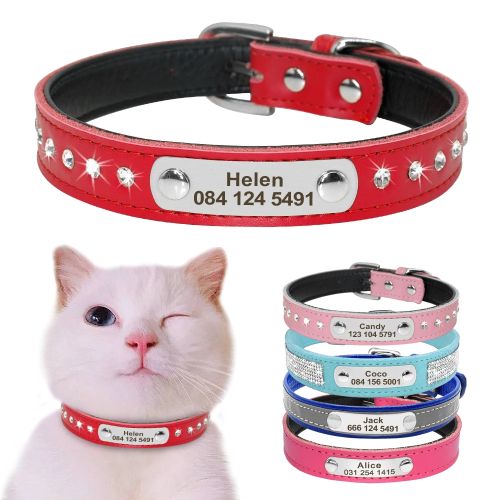 

Leather Cat Collar Personalized Cat Collar For Puppy Small Dogs Pet Kitten Nameplate Collar Free Engraving Adjustable