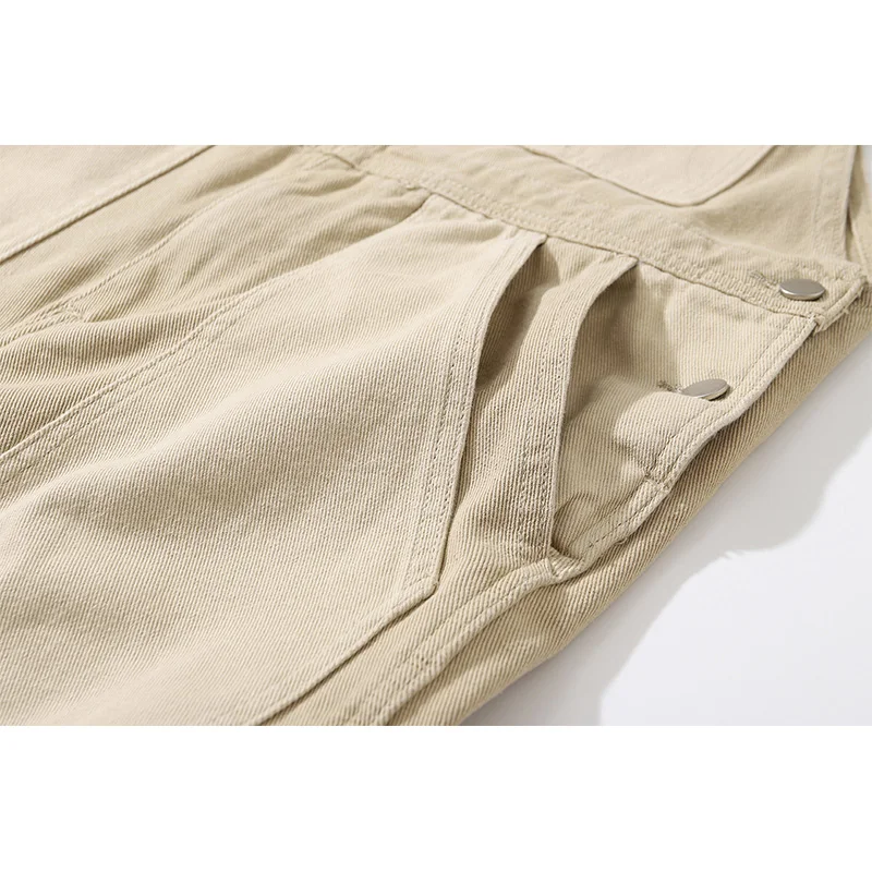 American Motorcycle Stitching Detachable Cargo Pants Thick Mens Jeans Cotton Suspenders Bibs Trousers Full Length Overalls